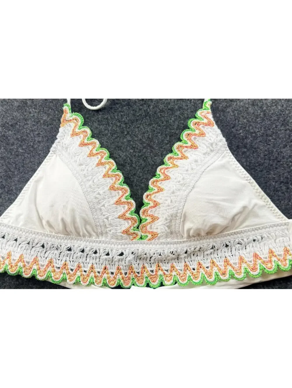 Becca‎ Womens Medium White Crochet Halter Tie Back Bikini Top NWT